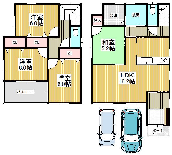 Floor plan. 27,800,000 yen, 4LDK, Land area 109.46 sq m , Spacious living space in the building area 95.58 sq m total living room with storage space