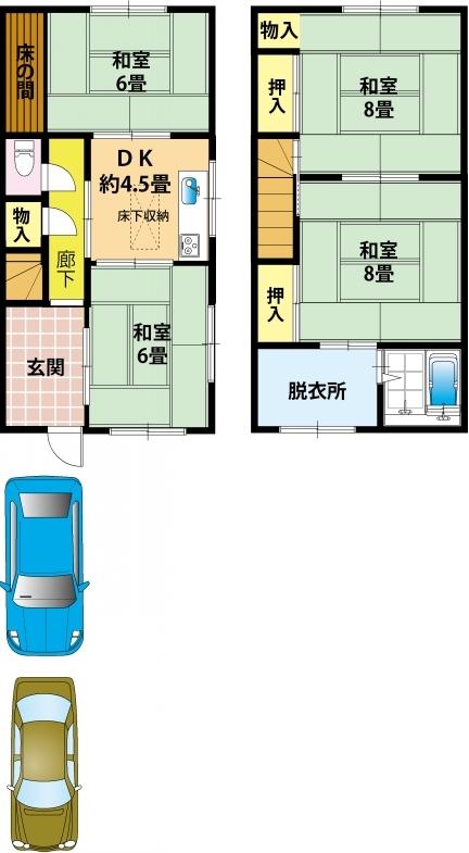 Floor plan. 12.8 million yen, 4DK, Land area 73.2 sq m , Building area 69.83 sq m