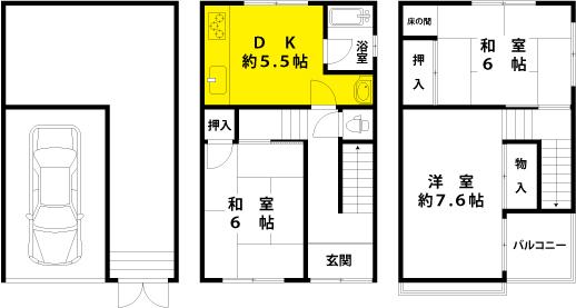 Floor plan. 9.5 million yen, 3DK, Land area 54.79 sq m , Building area 72.9 sq m