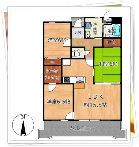Floor plan. 3LDK, Price 9.8 million yen, Occupied area 75.15 sq m , Balcony area 12.44 sq m