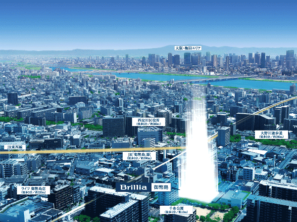 CG synthesis of light or the like to an empty downtown proximity position (2,013.4 shooting of a straight line distance of about 4 km shooting from Umeda area. Actual and slightly different)