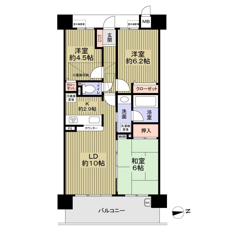 Floor plan. 3LDK, Price 16,900,000 yen, Footprint 63 sq m , Balcony area 10.8 sq m