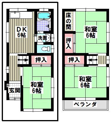 Floor plan. 10.5 million yen, 3DK, Land area 45 sq m , Building area 55.2 sq m