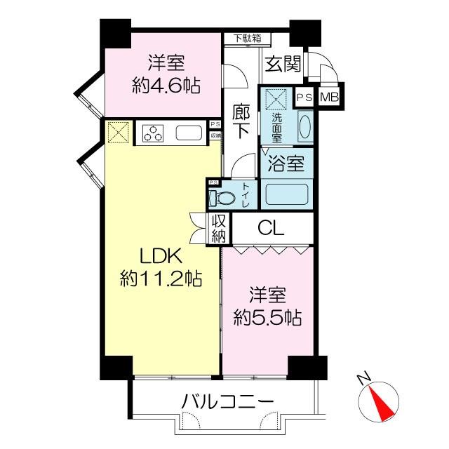 Floor plan. 2LDK, Price 8.4 million yen, Occupied area 50.38 sq m , Balcony area 6.06 sq m