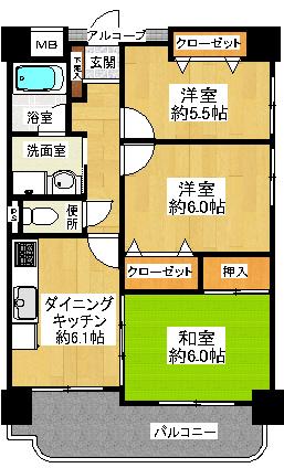 Floor plan. 3DK, Price 15.8 million yen, Occupied area 54.48 sq m , Balcony area 7.07 sq m