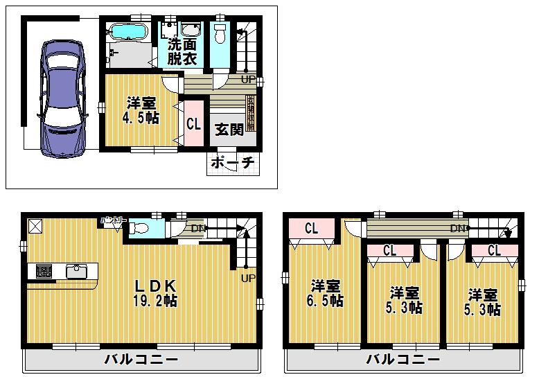Floor plan. 27,800,000 yen, 4LDK, Land area 61.95 sq m , Building area 111.91 sq m All rooms are sunny