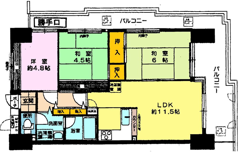 Floor plan. 3LDK, Price 10.5 million yen, Occupied area 57.78 sq m , Balcony area 22.9 sq m