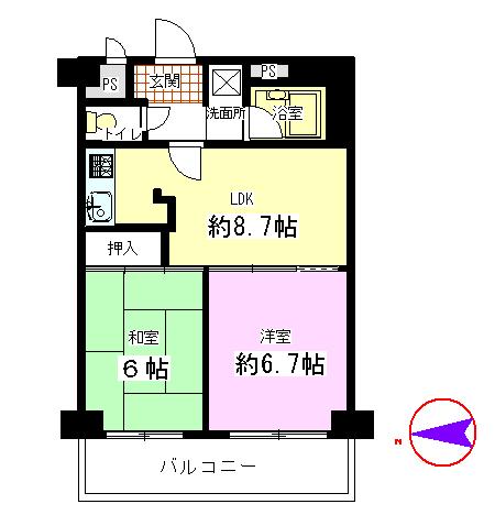 Floor plan. 2LDK, Price 6.1 million yen, Occupied area 46.98 sq m , Balcony area 8.12 sq m