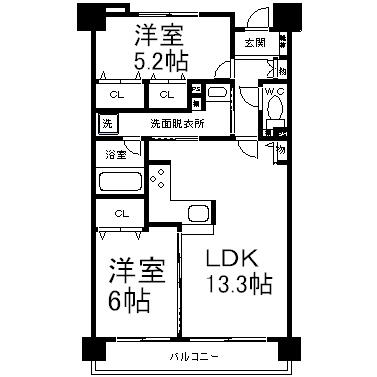 Floor plan. 2LDK, Price 15.8 million yen, Occupied area 56.54 sq m , Balcony area 9.9 sq m floor plan