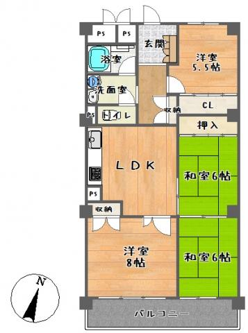 Floor plan. 4LDK, Price 11.5 million yen, Footprint 72 sq m , Balcony area 7.2 sq m