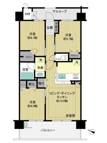 Floor plan. 3LDK, Price 19.5 million yen, Occupied area 71.28 sq m , Balcony area 13.2 sq m
