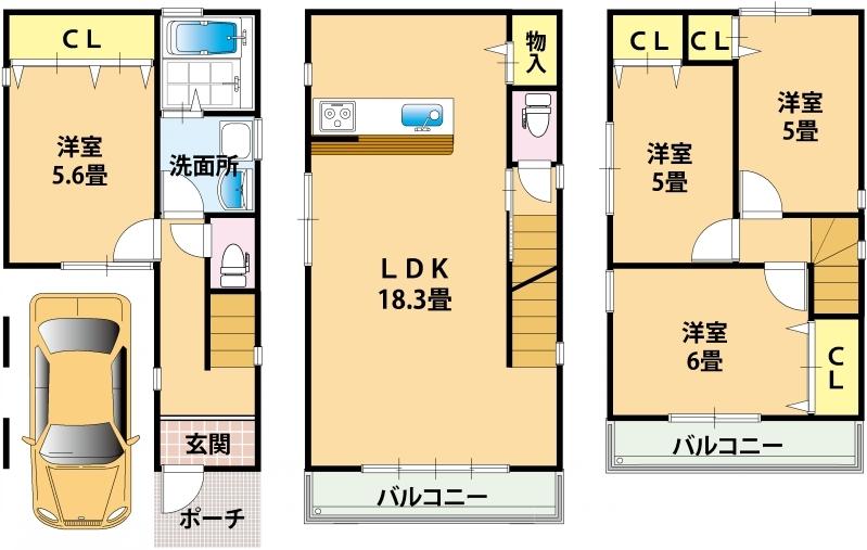 Floor plan. 22,800,000 yen, 4LDK, Land area 49.99 sq m , Building area 105.56 sq m