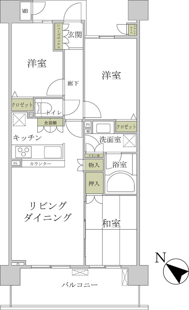Floor plan. 3LDK, Price 17.8 million yen, Occupied area 65.94 sq m , Balcony area 11.4 sq m southwest 3LDK