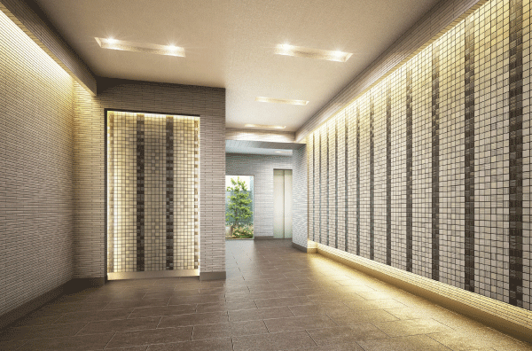 Features of the building.  [Entrance hall] Elegant mosaic tile and fine entrance hall "light of the corridor" by the indirect lighting is, And warmly welcome the return of the people who live (Rendering)