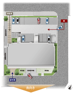 Features of the building.  [Land Plan] The property of openness and all households south-facing three-way road is a big attraction. Also, Parking is smooth plane expression has been the adoption of out all receipts. It has also been consideration in car life, yet near the station (site layout)