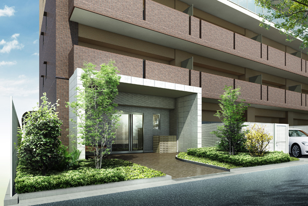 Buildings and facilities. It is located in a quiet site south, Entrance approach filled in color of the four seasons "Welcome Garden". Ya planting arranged in the left and right moisture, Leading to a simple and elegant appearance of the gate is live person or visiting people a private residence, The on-time and off-time makes me naturally switched (Entrance approach Rendering)