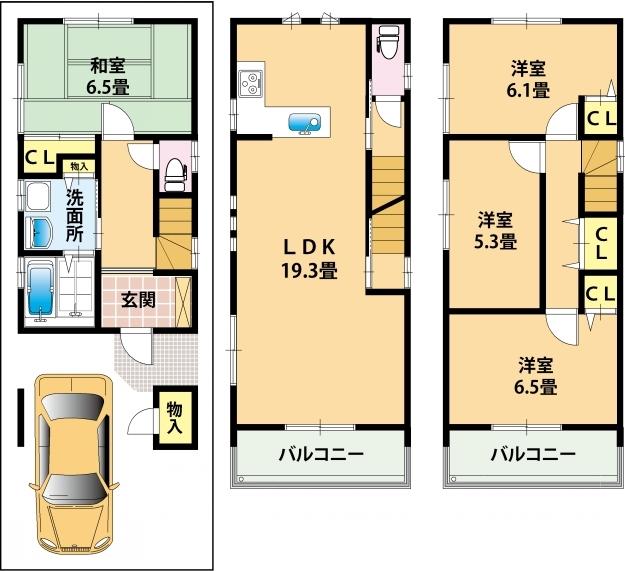 Floor plan. 28.8 million yen, 4LDK, Land area 60.42 sq m , Building area 110.51 sq m