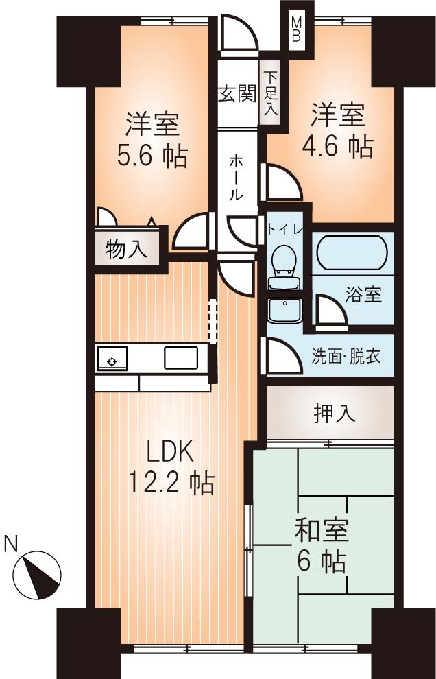 Floor plan. 3LDK, Price 16.8 million yen, Occupied area 60.49 sq m , Balcony area 8.4 sq m