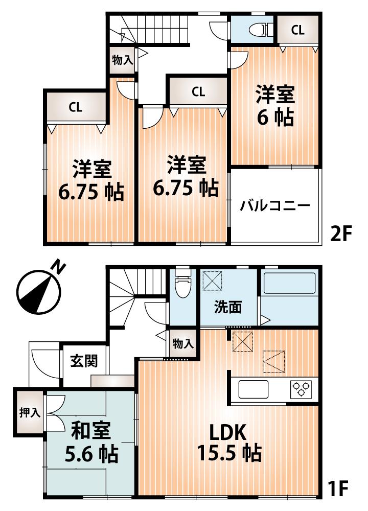 Floor plan. 22,800,000 yen, 4LDK, Land area 95.58 sq m , Building area 100 sq m 2 No. land