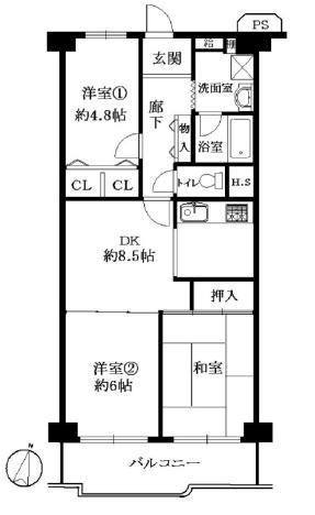 Floor plan. 3DK, Price 11.8 million yen, Footprint 61.6 sq m , Since the balcony area 7.63 sq m completely renovated, It is a turnkey OK.