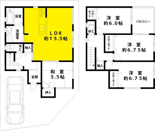 Floor plan. 24,800,000 yen, 4LDK, Land area 95.48 sq m , There building area 95.78 sq m all rooms daylight
