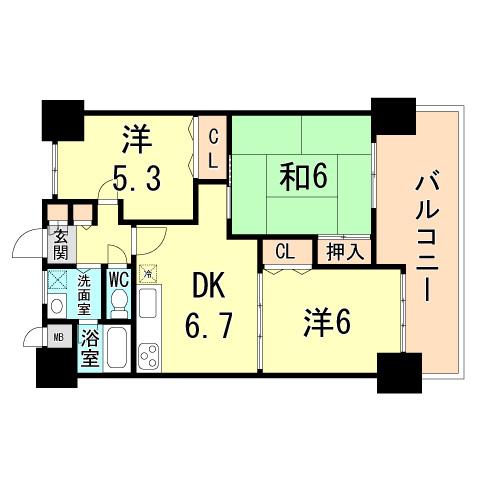 Floor plan. 3DK, Price 17 million yen, Occupied area 54.34 sq m , Balcony area 8.01 sq m
