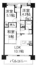 Floor plan. 3LDK, Price 16.5 million yen, Occupied area 60.82 sq m , Is taken between balcony area 10.62 sq m and spacious.