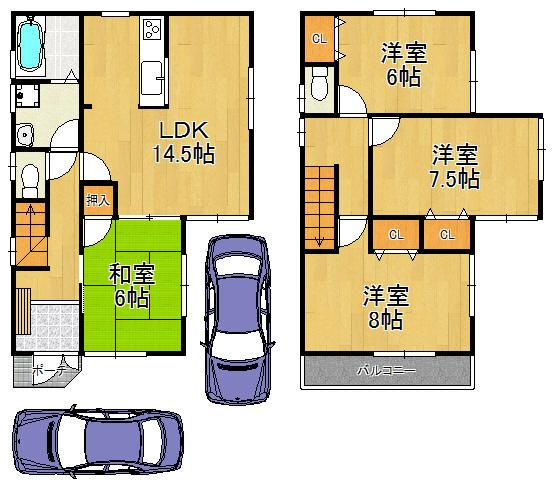 Floor plan. 22,800,000 yen, 4LDK, Land area 100 sq m , Building area 95.58 sq m all room 6 tatami mats or more, Spacious living space with storage space