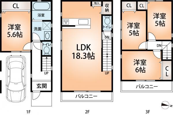 Floor plan. 20.8 million yen, 4LDK, Land area 49.99 sq m , Building area 105.56 sq m building floor plan
