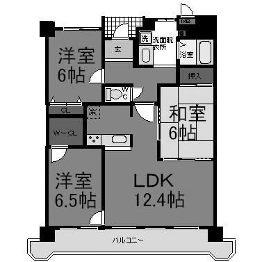 Floor plan. 3LDK, Price 9.8 million yen, Occupied area 75.15 sq m , Balcony area 12.44 sq m floor plan