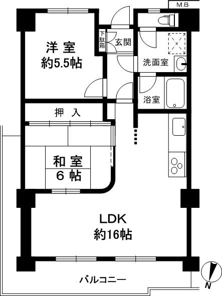 Floor plan. 2LDK, Price 14.5 million yen, Occupied area 60.72 sq m , Balcony area 19.58 sq m footprint 60.72 sq m , Balcony area is 19.58 sq m.