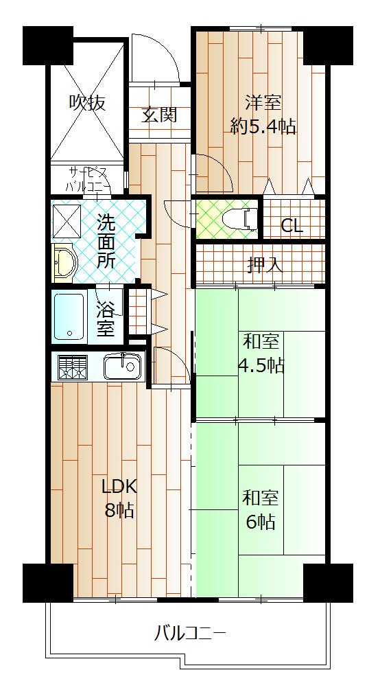 Floor plan. 3LDK, Price 8.9 million yen, Occupied area 60.85 sq m , Balcony area 11.27 sq m