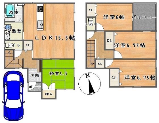 Floor plan. (No. 1 point), Price 22,800,000 yen, 4LDK, Land area 100 sq m , Building area 95.58 sq m
