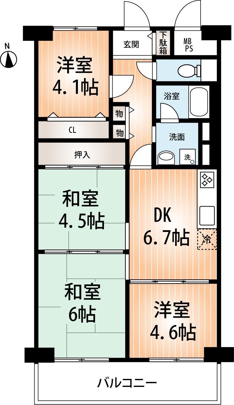 Floor plan. 4DK, Price 8.2 million yen, Footprint 61.6 sq m , Balcony area 7.84 sq m