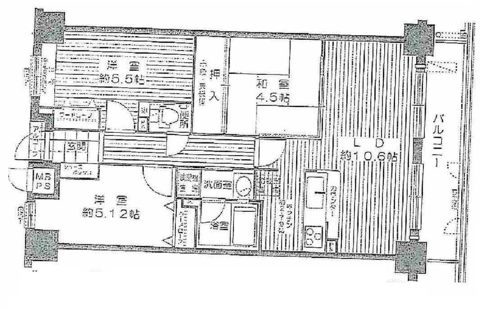 Floor plan. 3LDK, Price 13.5 million yen, Occupied area 64.12 sq m , Balcony area 9.15 sq m