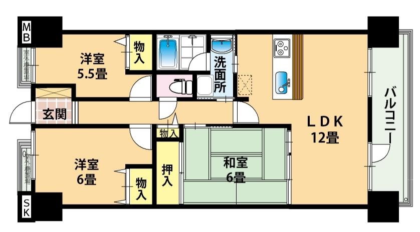 Floor plan. 3LDK, Price 21,800,000 yen, Footprint 68.4 sq m , Balcony area 10.8 sq m