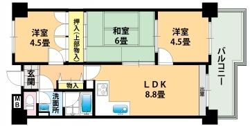 Floor plan. 3LDK, Price 9.5 million yen, Occupied area 52.88 sq m , Balcony area 8.31 sq m