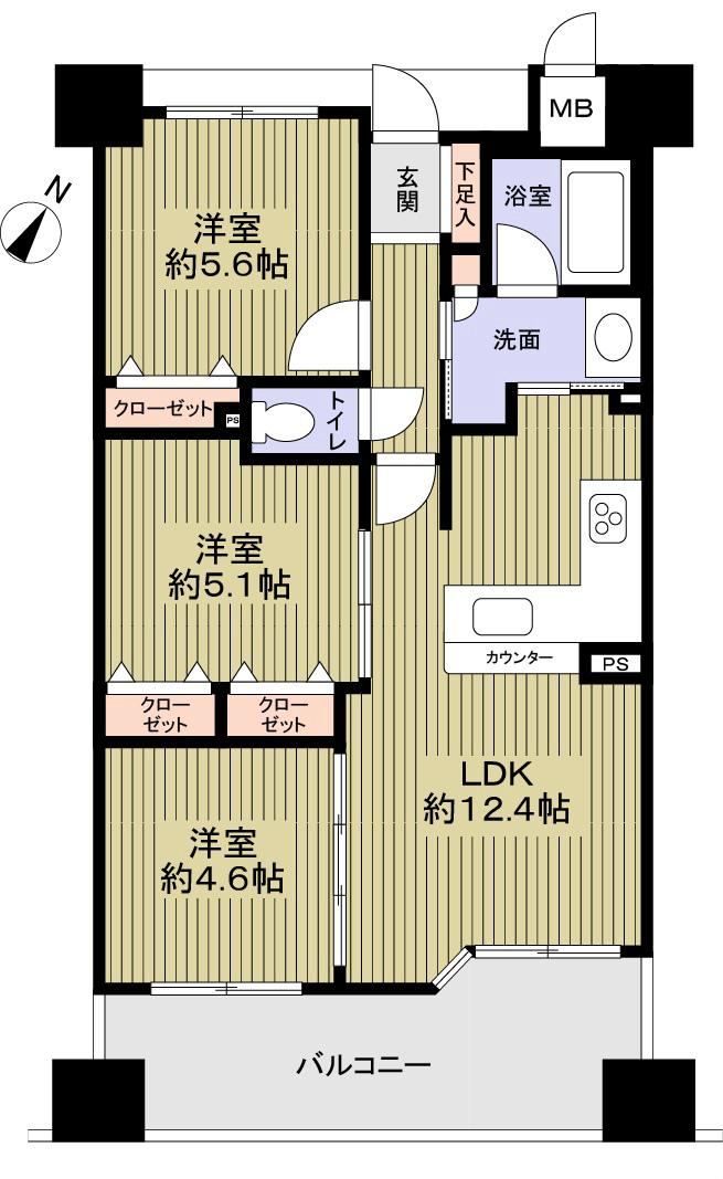 Floor plan. 3LDK, Price 19,800,000 yen, Occupied area 60.41 sq m , Balcony area 11.2 sq m