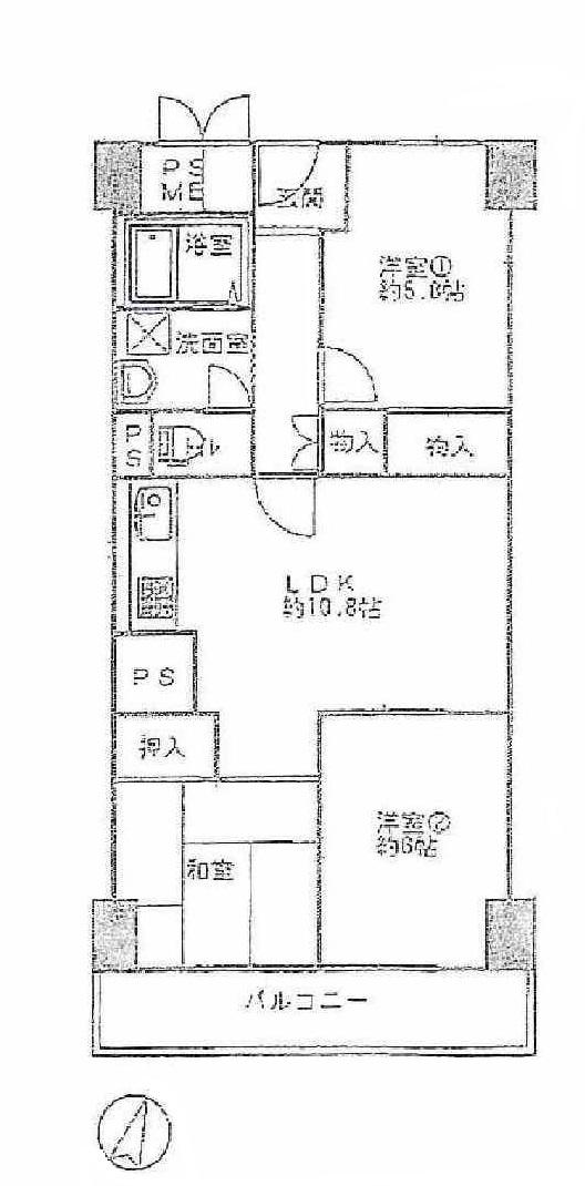 Floor plan. 3LDK, Price 11.8 million yen, Occupied area 63.25 sq m , Balcony area 6.6 sq m