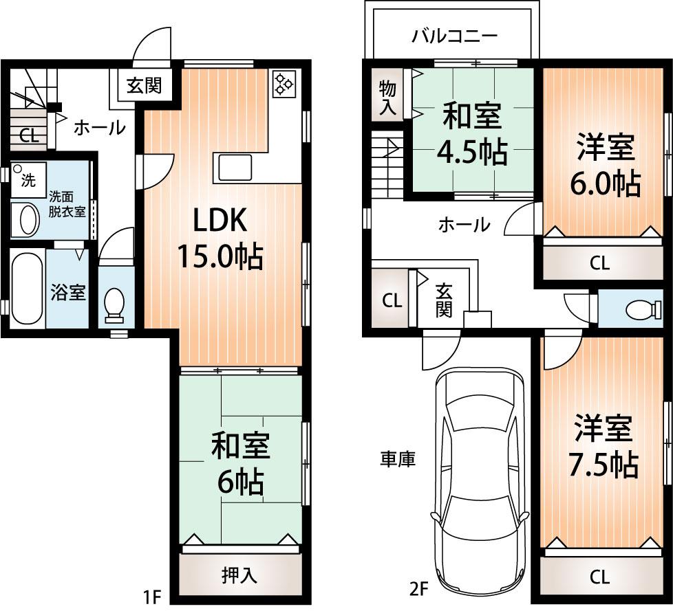 Floor plan. 25,800,000 yen, 4LDK, Land area 136.08 sq m , Building area 97.2 sq m