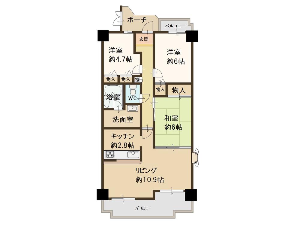 Floor plan. 3LDK, Price 8.3 million yen, Footprint 69.7 sq m , Balcony area 11.11 sq m