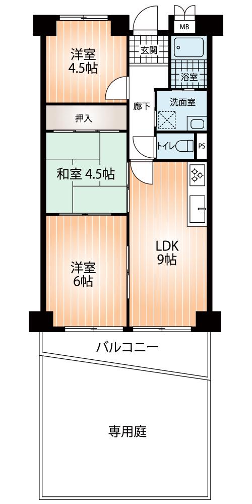 Floor plan. 3LDK, Price 9.8 million yen, Occupied area 50.76 sq m , Balcony area 7.29 sq m
