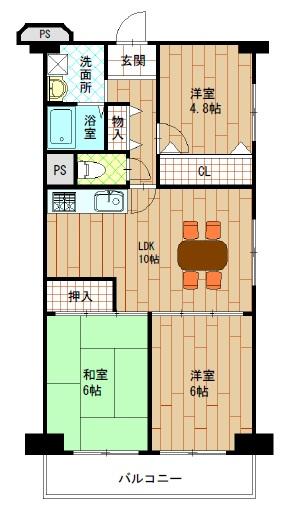 Floor plan. 3LDK, Price 11.3 million yen, Footprint 61.6 sq m , Balcony area 7.63 sq m JR Tozai Line "Kashima Station" is an 8-minute walk! The room is very clean after the renovation is complete!