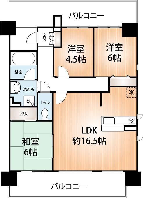 Floor plan. 3LDK, Price 20,200,000 yen, Occupied area 70.56 sq m , Balcony area 20.07 sq m