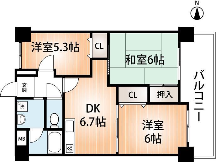 Floor plan. 2DK + S (storeroom), Price 17 million yen, Occupied area 54.34 sq m , Balcony area 8.01 sq m