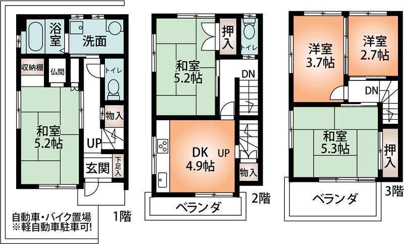 Floor plan. 8.8 million yen, 5DK, Land area 44.13 sq m , Building area 77.91 sq m
