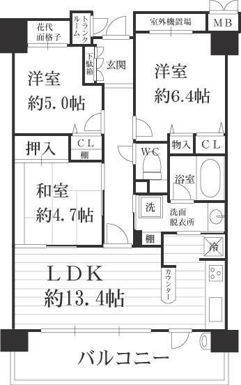 Floor plan. 3LDK, Price 18,800,000 yen, Occupied area 67.38 sq m , Balcony area 12.92 sq m floor plan