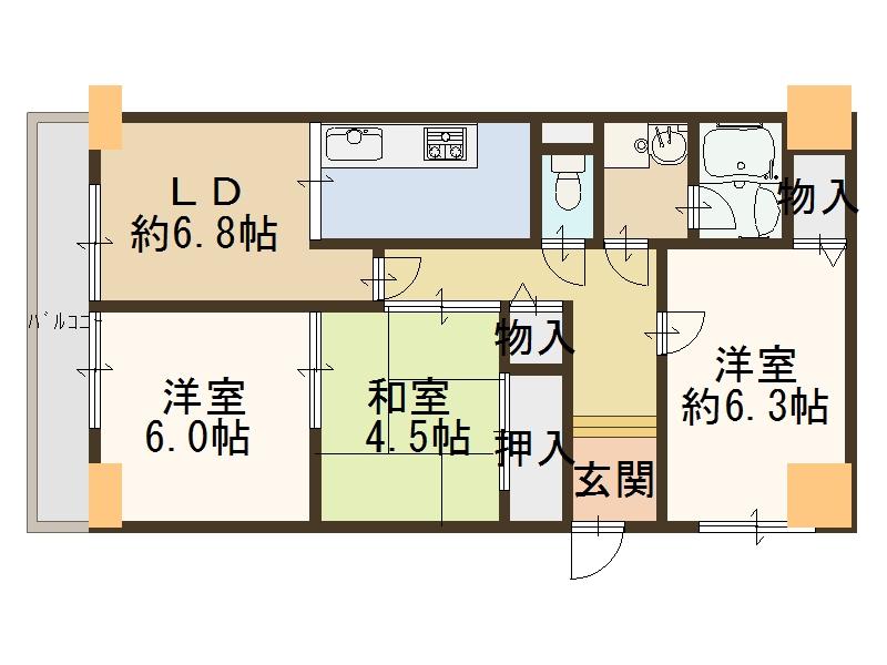 Floor plan. 3LDK, Price 8.98 million yen, Occupied area 62.15 sq m , Balcony area 8.1 sq m