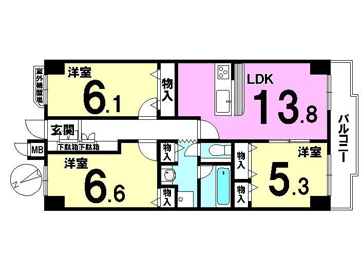 Floor plan. 3LDK, Price 18,800,000 yen, Footprint 72 sq m , Balcony area 8.28 sq m
