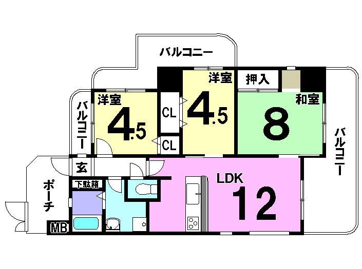 Floor plan. 3LDK, Price 16.8 million yen, Occupied area 70.53 sq m , Balcony area 15 sq m